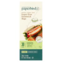 Paperbird Double Zipper Seal Super Size Sandwich Bags, 30 count