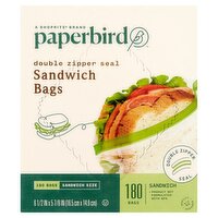 Paperbird Double Zipper Seal Sandwich Bags, 180 count