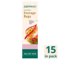 Paperbird Gallon Size Slider Storage Bags, 15 count