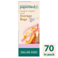 Paperbird Gallon Size Double Zipper Seal Storage Bags, 70 count