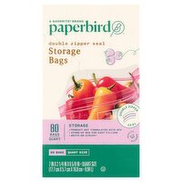 Paperbird Quart Size Double Zipper Seal Storage Bags, 80 count