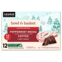 Bowl & Basket Peppermint Mocha Light Roast Coffee K-Cup Pods Limited Edition, 0.33 oz, 12 count