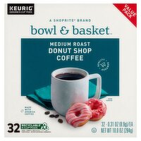 Bowl & Basket Medium Roast Donut Shop Coffee K-Cup Pods Value Pack, 0.31 oz, 32 count