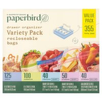 Paperbird Drawer Organizer Recloseable Bags Variety Pack Value Pack, 355 count