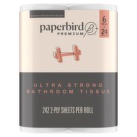 Paperbird Premium Mega Roll Ultra Strong Bathroom Tissue, 242 2-ply sheets per roll, 6 count