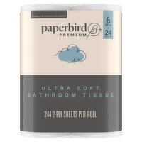 Paperbird Premium Mega Roll Ultra Soft Bathroom Tissue, 244 2-ply sheets per roll, 6 count