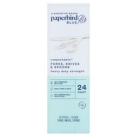 Paperbird Blue Forks, Knives & Spoons, 24 count