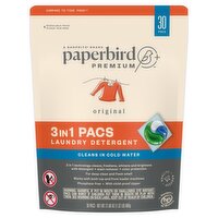 Paperbird Premium Original 3 in 1 Pacs Laundry Detergent, 30 count, 21.06 oz