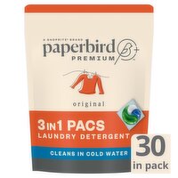 Paperbird Premium Original 3 in 1 Pacs Laundry Detergent, 30 count, 21.06 oz