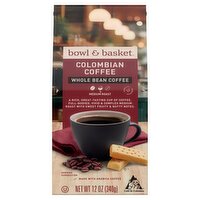 Bowl & Basket Colombian Medium Roast Whole Bean Coffee, 12 oz, 12 Ounce