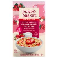 Bowl & Basket Strawberries & Cream Instant Oatmeal Limited Edition, 1.23 oz, 8 count