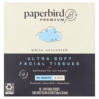 Paperbird Premium White Unscented Ultra Soft Facial Tissues, 3-ply, 65 count, 65 Each
