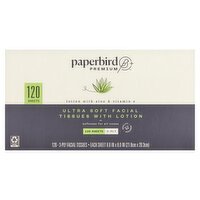 Paperbird Premium Ultra Soft Facial Tissues with Lotion, 3-ply, 120 count, 120 Each