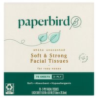 Paperbird White Unscented Soft & Strong Facial Tissues, 2-ply, 70 count, 70 Each