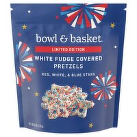 Bowl & Basket Red, White, & Blue Stars White Fudge Covered Pretzels Limited Edition, 6 oz