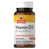ShopRite Vitamin D3 Dietary Supplement, 25 mcg (1000 IU), 300 count
