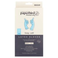 Paperbird Premium Long Cuff Latex Gloves, Medium, 1 pair, 1 Each