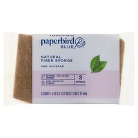 Paperbird Blue Non Scratch Natural Fiber Sponge, 3 count