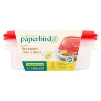 Paperbird Medium Rectangle 32 Fl Oz Containers & Lids, 3 count