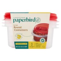 Paperbird Large Round 48 Fl Oz Containers & Lids, 3 count