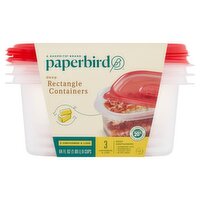 Paperbird Deep Rectangle Containers & Lids 64 Fl Oz, 3 count