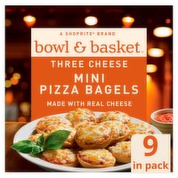 Bowl & Basket Three Cheese Mini Pizza Bagels, 9 count, 7 oz, 7 Ounce