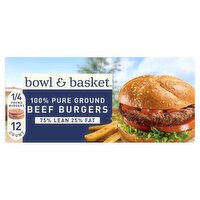 Bowl & Basket 75% Lean 25% Fat Beef Burgers, 12 count, 48 oz