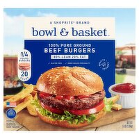 Bowl & Basket 80% Lean 20% Fat Beef Burgers, 1/4 lb, 20 count, 80 Ounce