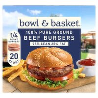 Bowl & Basket 80% Lean 20% Fat Beef Burgers, 1/4 lb, 20 count
