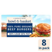 Bowl & Basket 80% Lean 20% Fat Beef Burgers, 8 count, 32 oz, 32 Ounce