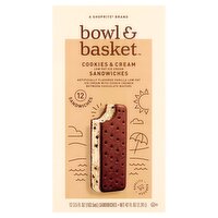 Bowl & Basket Cookies & Cream Low Fat Ice Cream Sandwiches, 3.5 fl oz, 12 count, 42 Fluid ounce