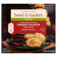 Bowl & Basket Vegan Plant-Based Meatless Ginger Chicken Dumplings, 8 count, 7.9 oz