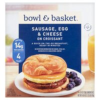 Bowl & Basket Sausage, Egg & Cheese on Croissant Sandwiches, 4.5 oz, 4 count