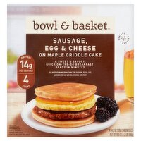 Bowl & Basket Sausage, Egg & Cheese on Maple Griddle Cake Sandwiches, 4.9 oz, 4 count