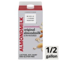 Wholesome Pantry Unsweetened Original Almondmilk, half gallon, 64 Fluid ounce