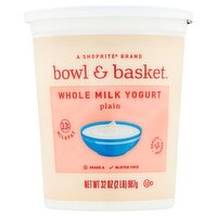 Bowl & Basket Plain Whole Milk Yogurt, 32 oz, 32 Ounce