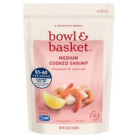 Bowl & Basket Cleaned & Tail-On Cooked Shrimp, Medium, 102-120 shrimp per bag, 32 oz, 2 Pound