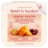 Bowl & Basket Cheese Snacks:Yellow Cheddar Cheese, Cranberries, Cashews, 1.5 oz, 3 count