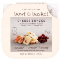 Bowl & Basket Pepper Jack, Raisins & Honey Roasted Peanuts Cheese Snacks, 1.5 oz, 3 count, 4.5 Ounce