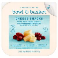 Bowl & Basket Cheese Snacks:White Cheddar Cheese, Dried Cranberries, Roasted Almonds,1.5 oz, 3 count, 4.5 Ounce