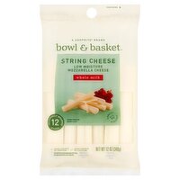 Bowl & Basket Whole Milk Low Moisture Mozzarella String Cheese, 12 count, 12 oz, 12 Ounce