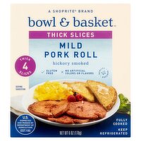 Bowl & Basket Thick Slices Hickory Smoked Mild Pork Roll, 4 count, 6 oz, 6 Ounce