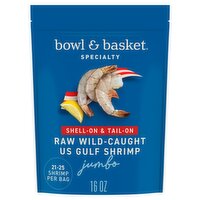 Bowl & Basket Specialty Raw Wild-Caught Shell-On & Tail-On Jumbo US Gulf Shrimp, 16 oz, 16 Ounce