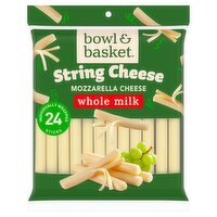 Bowl & Basket Whole Milk Low Moisture Mozzarella String Cheese, 24 Count, 20 oz, 20 Ounce