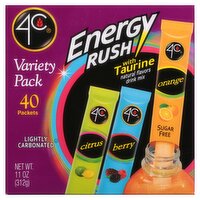 4C Sugar Free Citrus Berry Orange Energy Rush with Taurine Drink Mix Variety Pack, 40 count, 11 oz, 11 Ounce