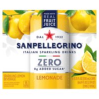 Sanpellegrino Zero Lemonade Sparkling Lemon Beverage, 6 count, 11.15 fl oz