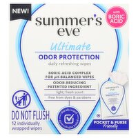 Summer's Eve Ultimate Odor Protection Daily Refreshing Wipes, 12 count