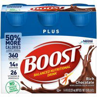 Boost Plus Rich Chocolate Balanced Nutritional Drink, 8 fl oz, 6 count