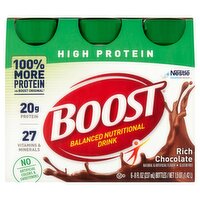 Nestlé Boost High Protein Rich Chocolate Balanced Nutritional Drink, 8 fl oz, 6 count, 48 Fluid ounce