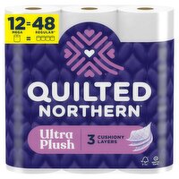 Quilted Northern Ultra Plush Unscented Bathroom Tissue, 255 3-ply sheets per roll, 12 count